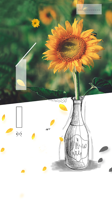 四月你好向日葵清新花瓣绿叶手机海报背景