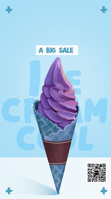 夏季夏日蓝色葡萄冰激凌手机海报背景