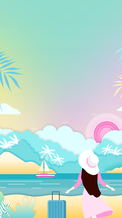 浪漫沙滩你好6月手机海报背景