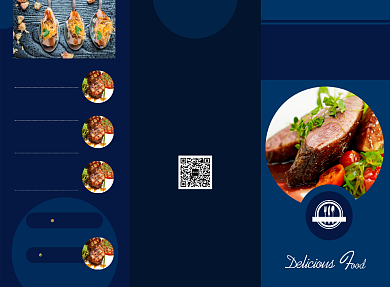 蓝色大气时尚餐厅菜单宣传三折页模板背景