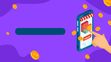 紫色卡通手机购物双十一手机海报背景