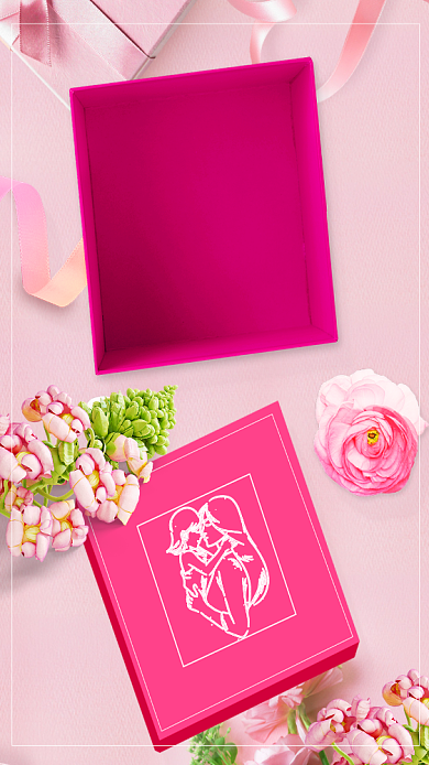 母亲节鲜花礼盒感恩清新粉色手机海报背景