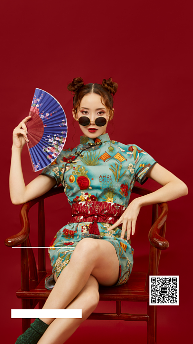 国潮服装女装直播宣传海报背景