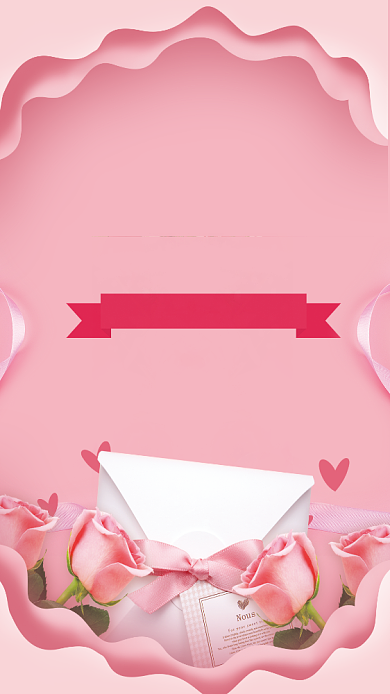 母亲节粉色层叠鲜花玫瑰清新手机海报背景