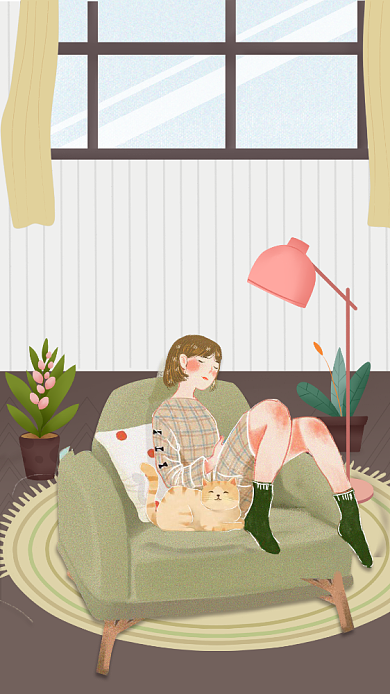 简约清新插画冬至手机海报背景