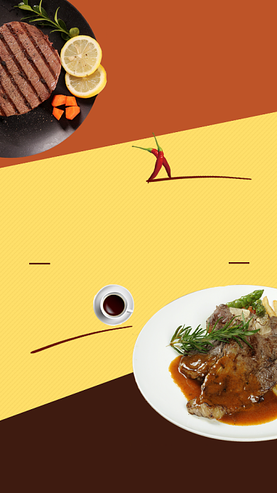 撞色清新简约遇见西餐美食手机海报模板背景