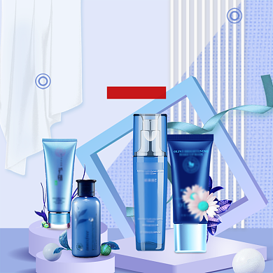 蓝色夏季优惠活动化妆品电商banner淘宝直通车图片背景