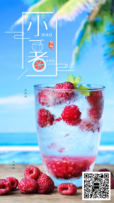 蓝色简约节日节气小暑手机海报背景