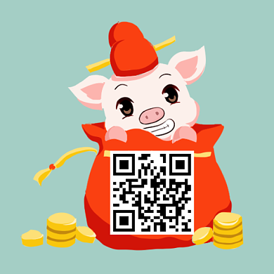 可爱卡通手绘猪年二维码背景