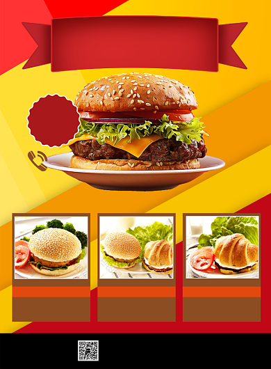 红色黄色杂志风餐饮美食汉堡新品印刷海报背景
