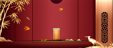 复古新中式大气简约金色孔雀房地产宣传广告微信公众号素材图片背景