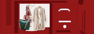 红色调年货节女装冬季款促销banner背景