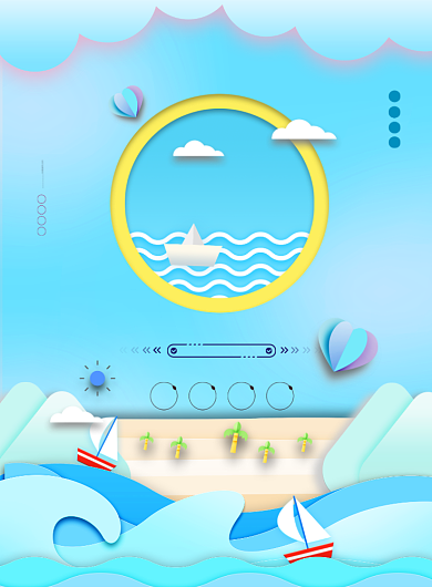 海边游感受大海蓝色卡通印刷海报背景