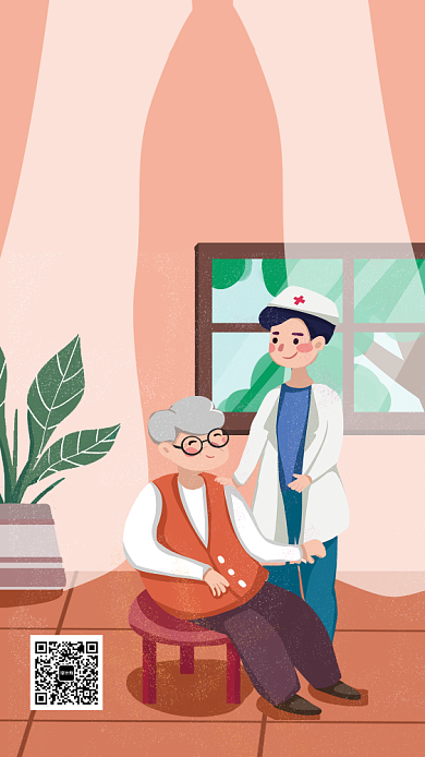 插画风感恩医生手机海报背景