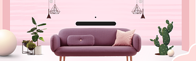 粉色造物节简约造型沙发banner背景