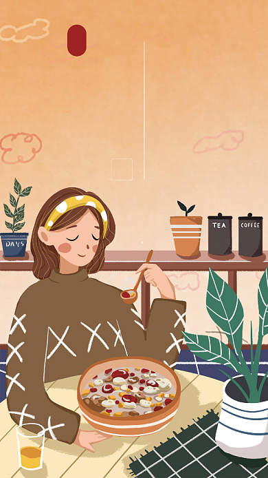 卡通插画腊八节手机海报背景