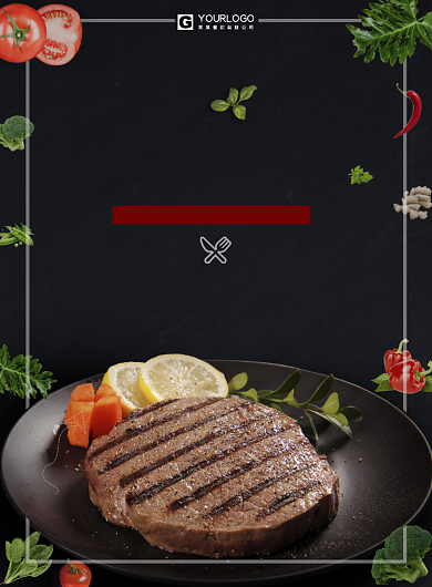 简约时尚餐厅西冷牛排西餐美食海报背景