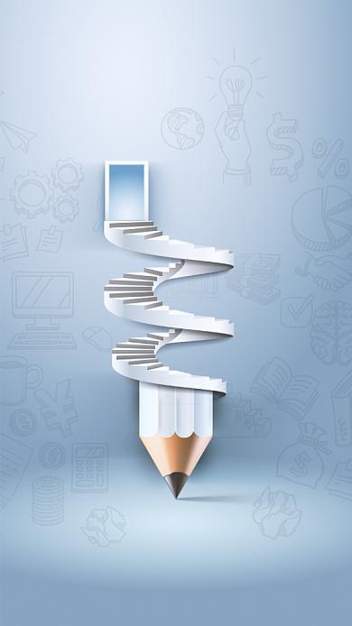 蓝色简约企业文化之成功阶梯手机海报背景