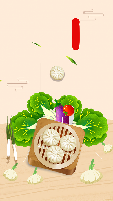 传统中国名小吃包子手机海报背景