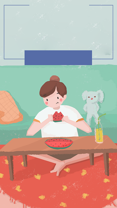 酷暑一夏夏天的味道吃西瓜手机海报背景