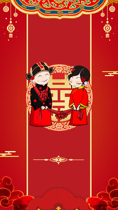 红色喜庆中国风婚礼邀请函背景