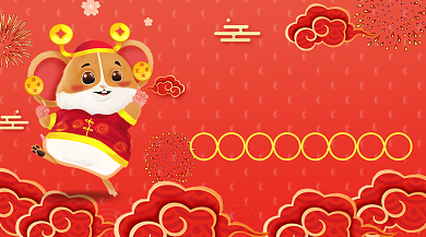 中国红喜庆元旦新年鼠年形象手绘手机海报背景