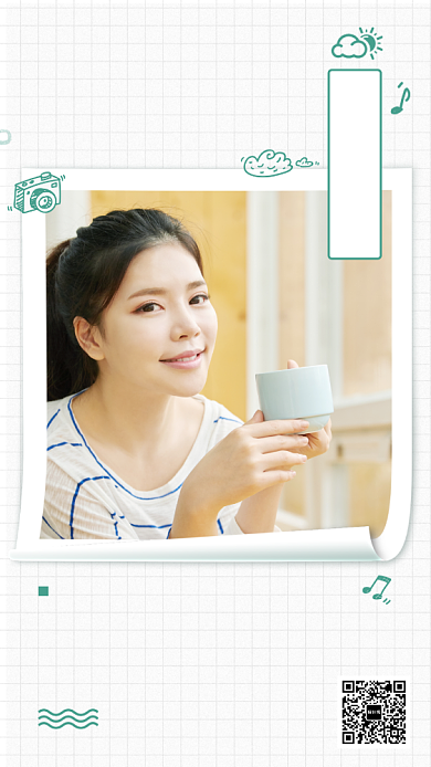 二月早安日签卡通手绘手机海报背景