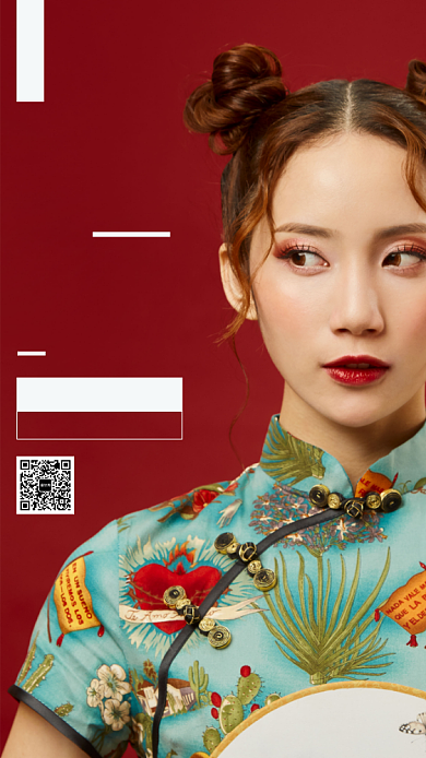 红色国潮服饰手机海报背景