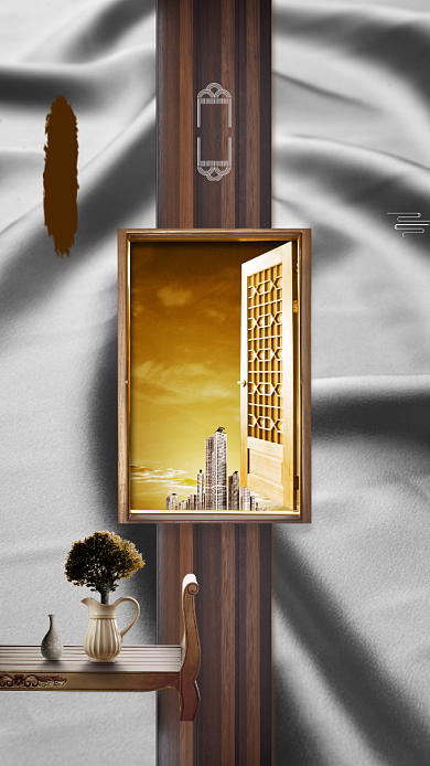 简约古风新中式房产促销手机海报背景