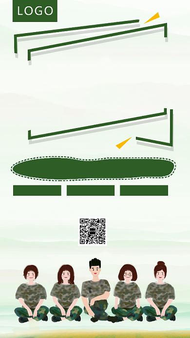 卡通军事夏令营手机海报背景