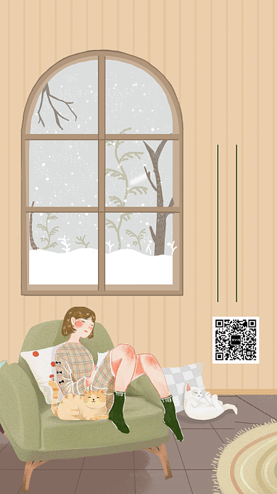 创意清新插画小雪传统节气手机海报模板背景