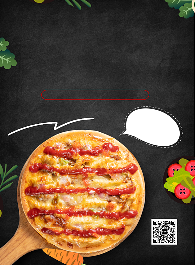 黑色背景美味披萨印刷海报背景