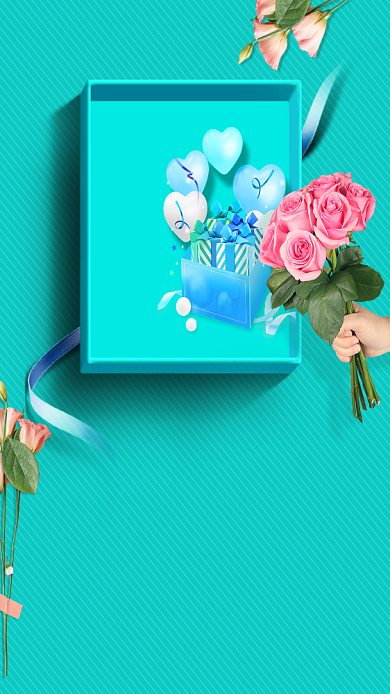 母亲节感恩礼物花朵彩带清新手机海报背景