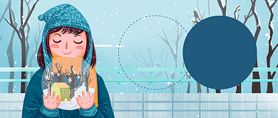 蓝色卡通女孩传统节气大寒公众号首图背景