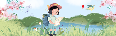 卡通漫画春天旅游淘宝banner背景