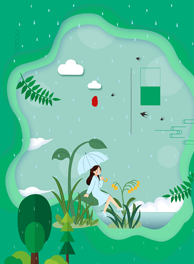 谷雨时节绿色卡通春雨贵如油印刷海报背景