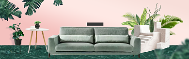 绿色调造物节北欧实木沙发banner背景