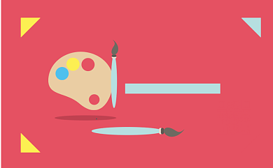 画室简约卡通画画笔红白印刷名片背景