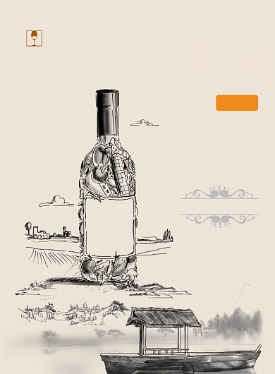 线描风红酒文化印刷海报背景