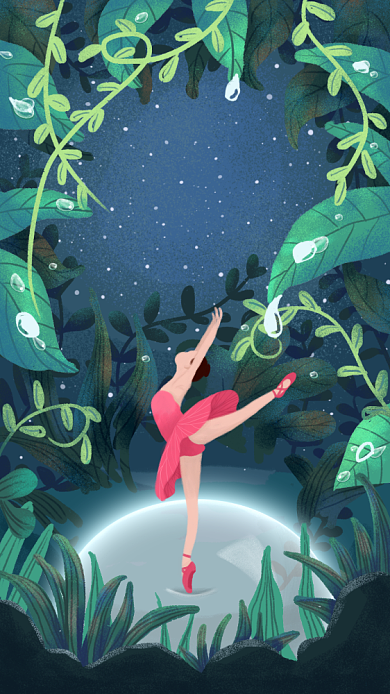 手绘跳舞女孩白露二十四节气宣传海报背景