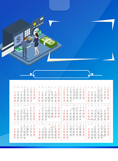 蓝色办卡日历印刷海报背景