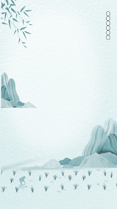 立夏节气小清新绿色线条山峰手机海报背景