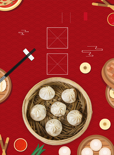 红色卡通风餐饮美食传统汤包印刷海报背景