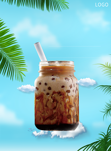 创意简约蓝色夏日饮品奶茶海报背景