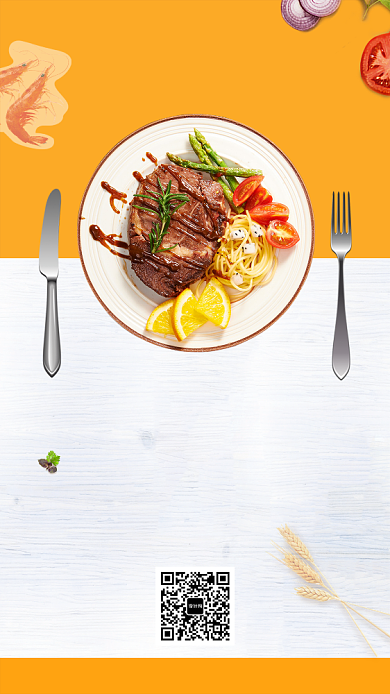 创意清新西餐美食手机海报背景