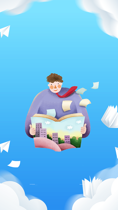 简约卡通世界读书日手机海报背景