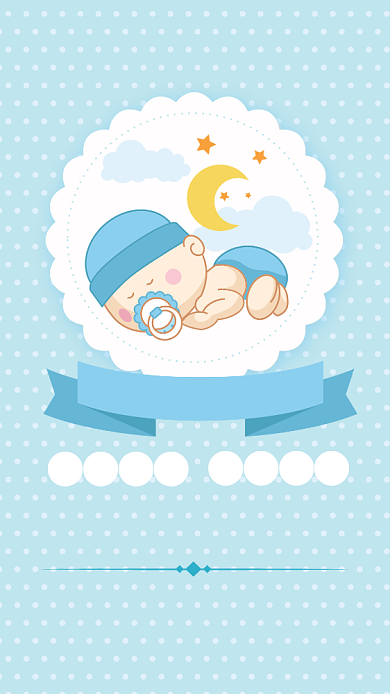 蓝色卡通天使宝宝满月宴邀请函背景