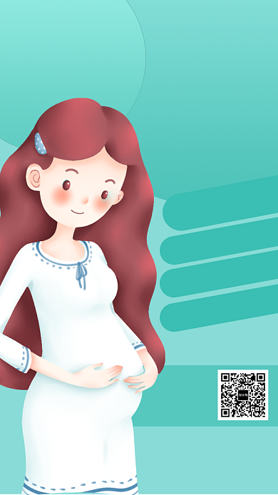 绿色卡通插画孕期胎教班手机海报模板背景