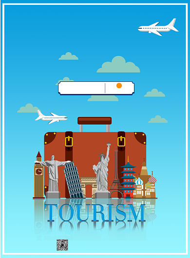 时尚旅行箱大气出境旅游广告印刷海报模板背景