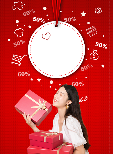 正红女神节宣传营销线下印刷海报背景